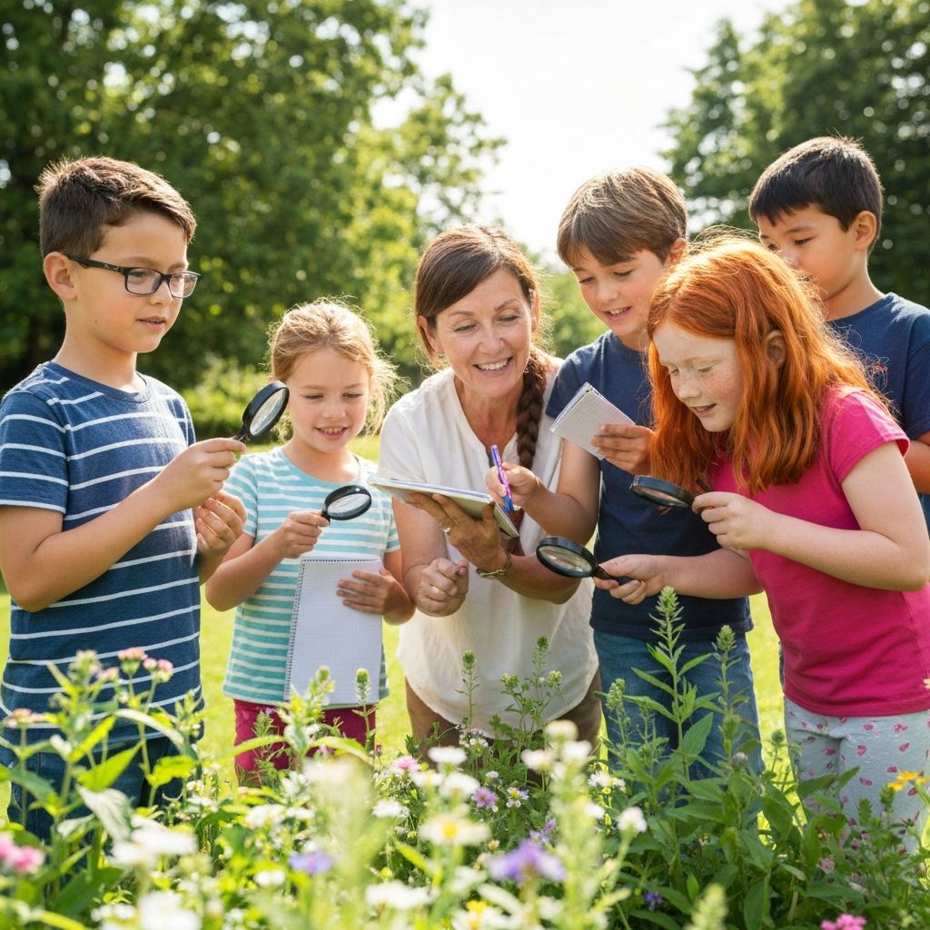Children learning about nature in an open-air classroom